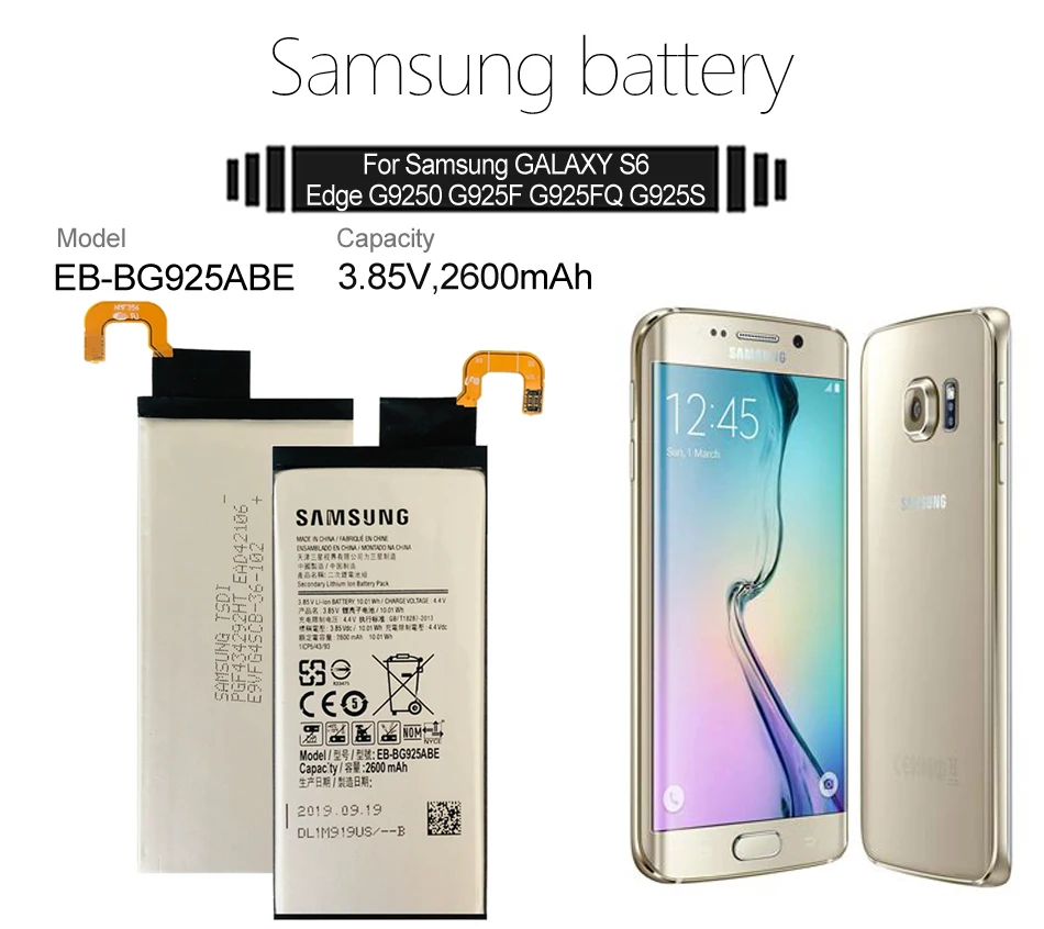 Samsung EB-BG925ABE 2600 мА/ч, телефон Батарея для samsung GALAXY S6 край G9250 G925FQ G925F G925S S6Edge G925V G925A