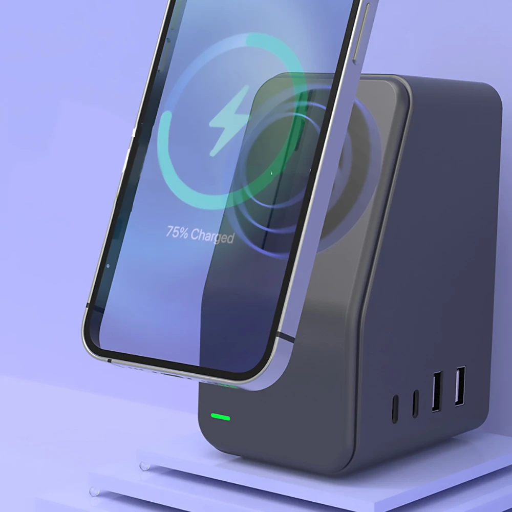 

Magnetic Wireless Charger for Airpods 3/Apple Watch 7/ iPhone 13 Pro/12 Desktop Phone Stand With Type C USB 4 Port