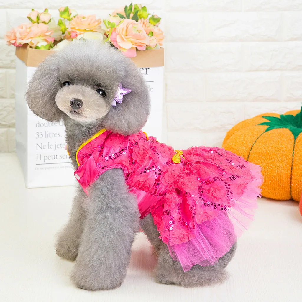 

1pc Fashion pet clothing Breathable simple lace skirt for spring and summer Pink pet dog cat princess dress Jupe pour chien#W