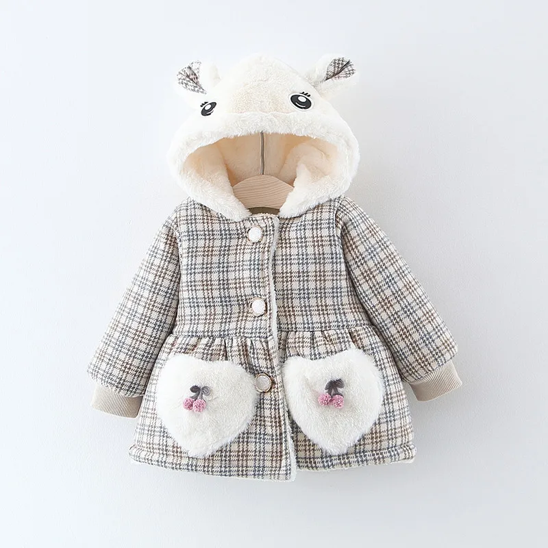 Куртка с хлопковой подкладкой в клетку для девочек|Пальто и парки| |