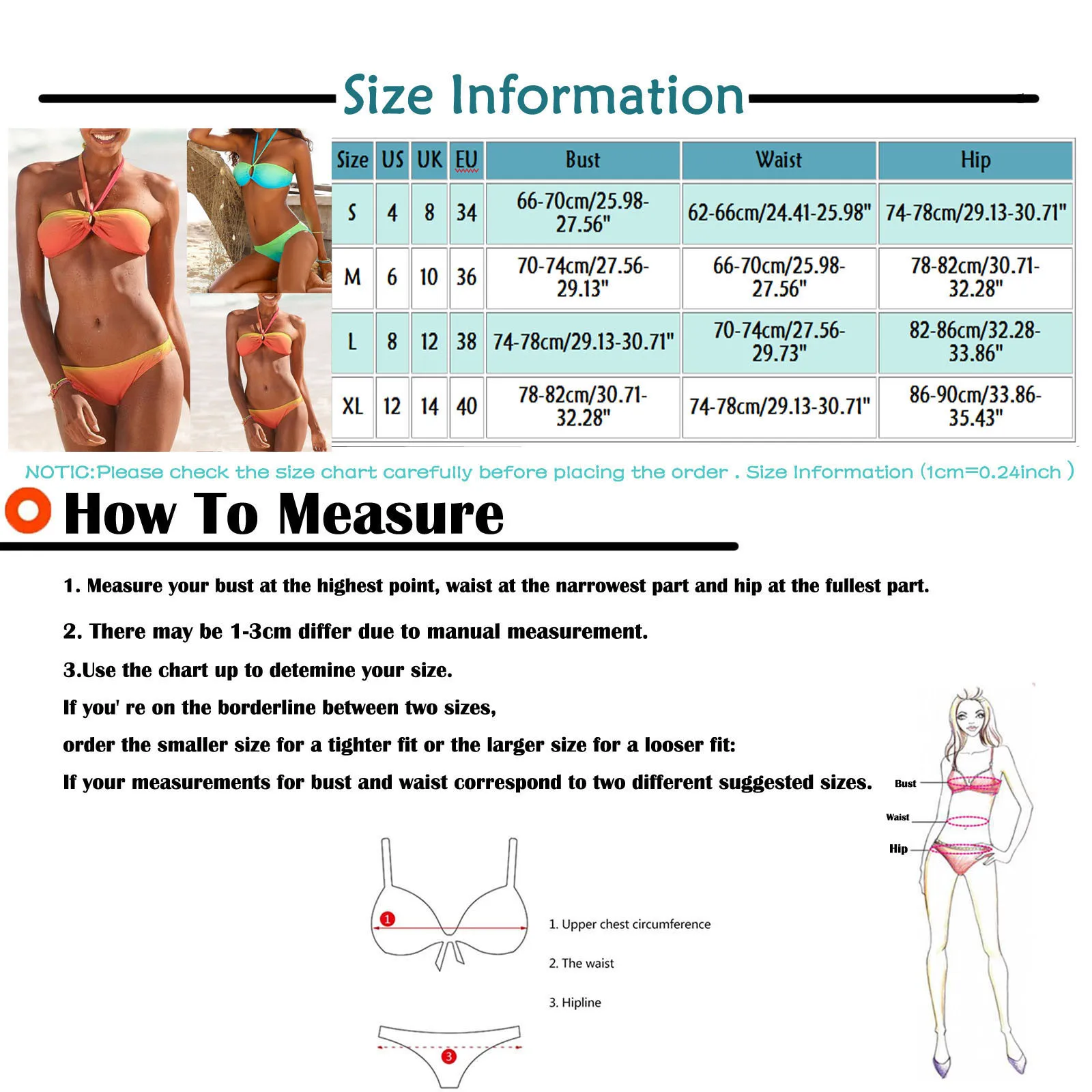 

Women Fashion Sexy Neckline Gradient Bikini Bra Retro Beach Suit Swimsuit Bikini Set Bather Swimming Beachwear for Bathing Suit
