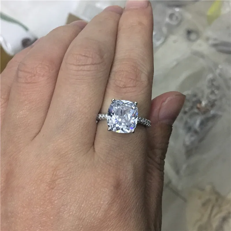 Choucong изысканное кольцо 925 пробы Серебряная Подушка огранка 7 мм AAAAA Циркон cz Обручальное кольцо кольца для женщин ювелирные изделия