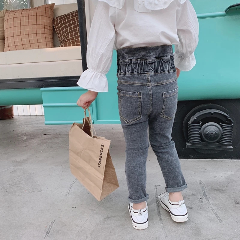 Джинсы с высокой талией для девочек осень 2019 новые брюки повседневные штаны