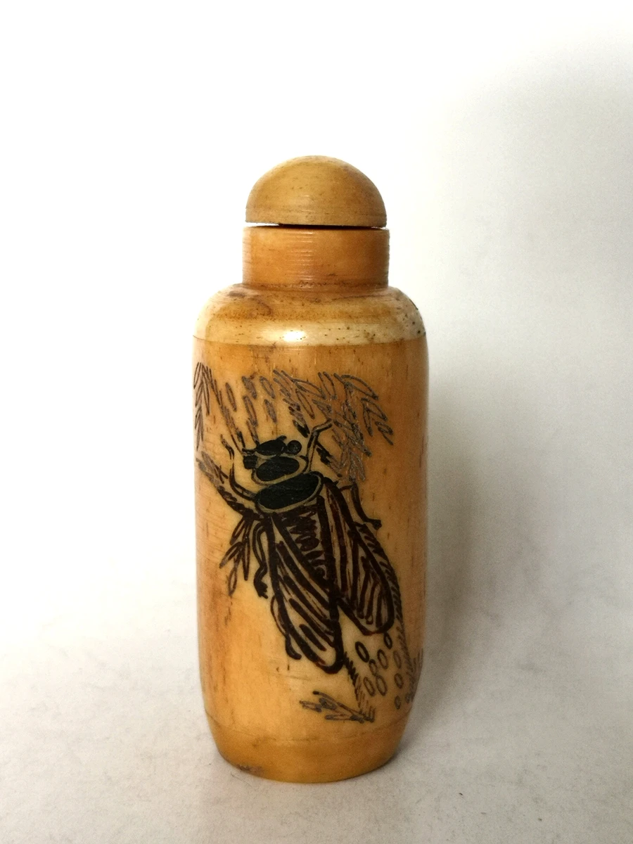 

YIZHU CULTUER ART Collection Ornaments Asian China Old Hand Carved Inlay Cicada Beetle Snuff Bottles Family Decoration