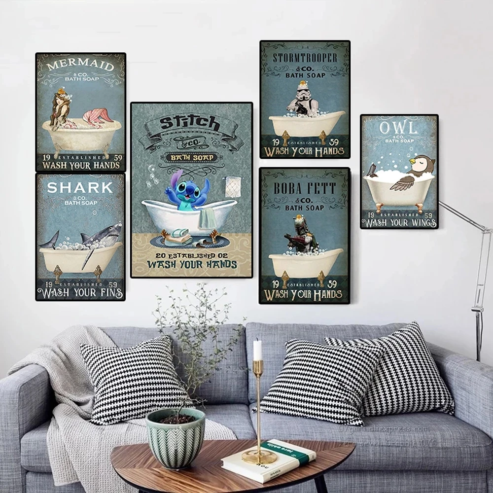 

Modular Lilo & Stitch Bath Canvas Home Decor Print Painting Poster Toilet Modern Wall Art Pictures For Living Room No Framework