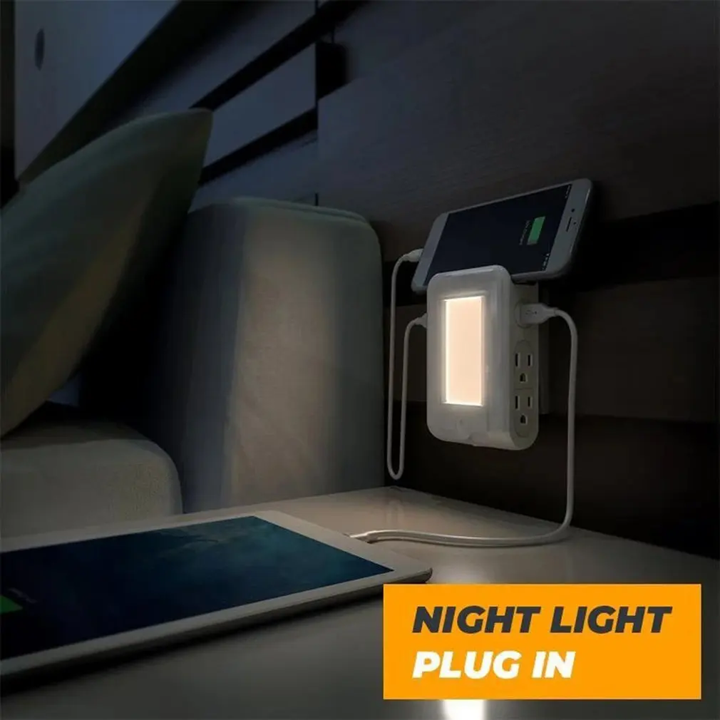5in 1 LED Night Light Control Auto Sensor Usb Socket Charging Rack Dual Adapter Mobile Phone | Освещение