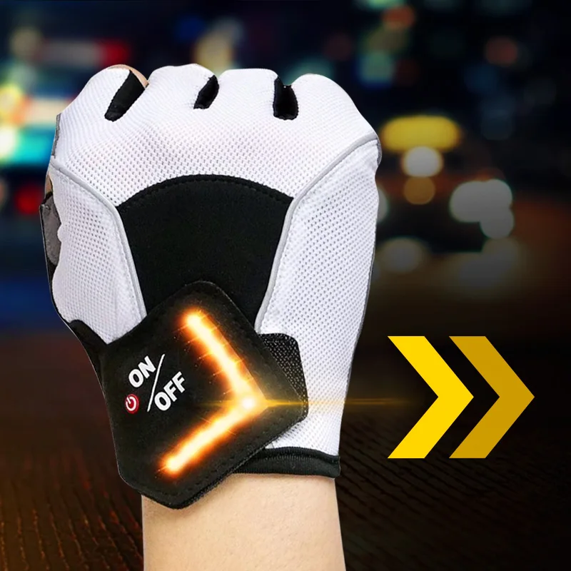 Riding Outdoor Bike Gloves MTB LED Turn Signal Half Finger Sport Gloves Intelligent GEL Cycling Gloves Bicycle Non-slip