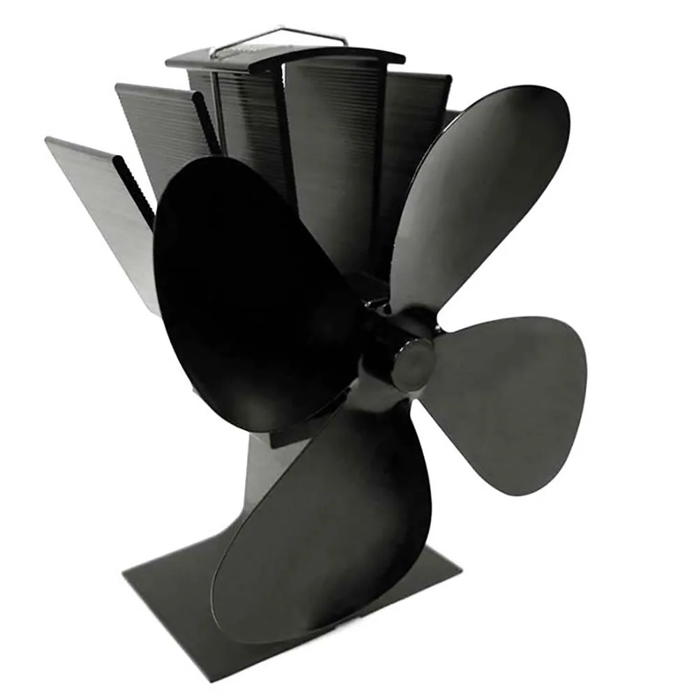 

Mini Black Fireplace 4 Blade Heat Powered Stove Fan Wood Burner Eco Friendly Quiet Fan Home Efficient Heat Distribution