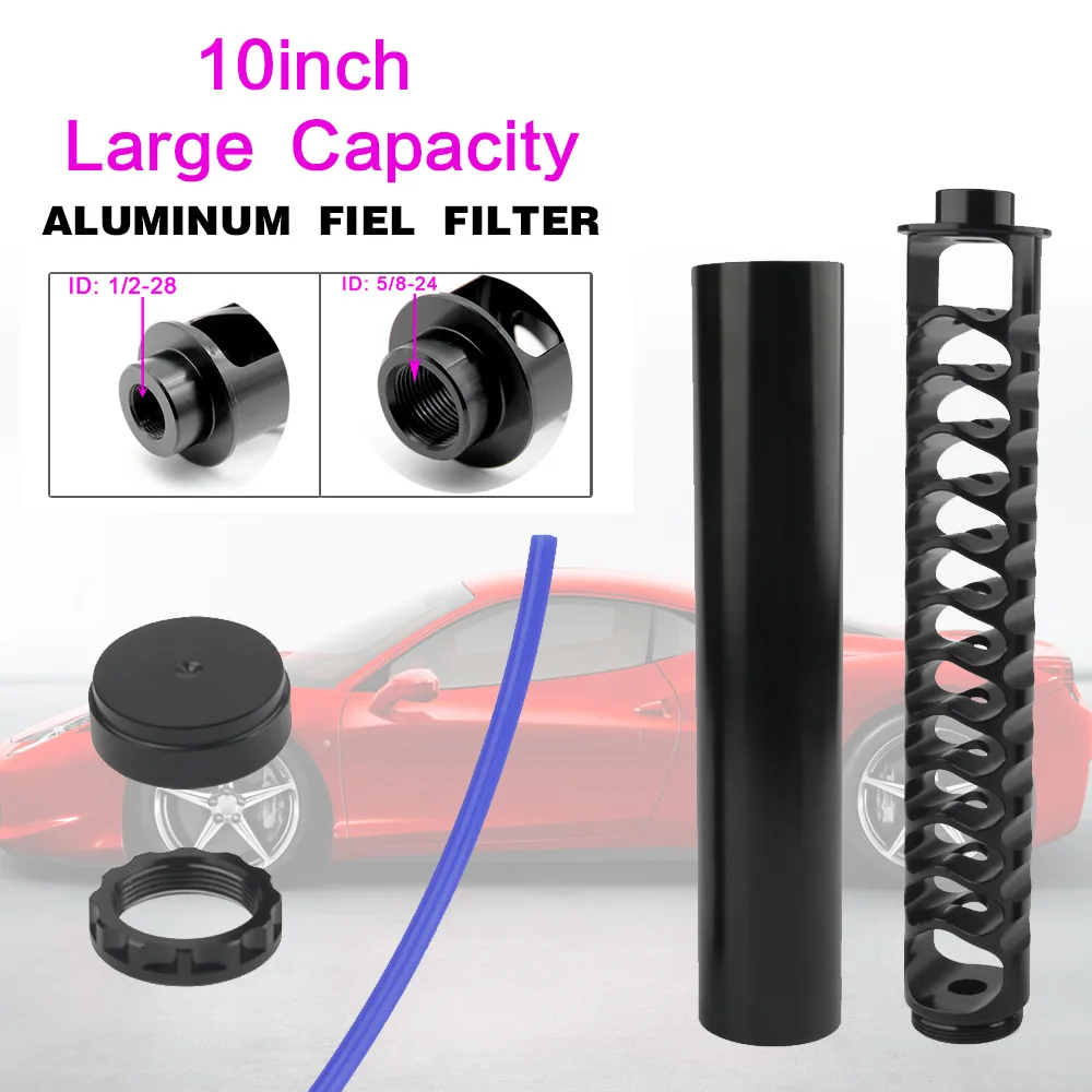 

1/2-28 5/8-24 Single Core 10" Inch Spiral Black Aluminum Tube Car Fuel Filter Solvent Trap For NAPA 4003 WIX 24003 Filters