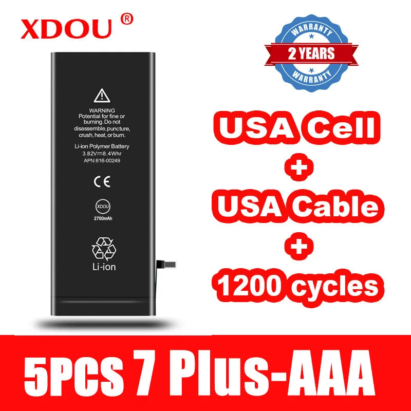 

5pcs XDOU Battery For IPhone 7 Plus 7Plus 2900mAh Replacement Repair USA Cell Cable 1200 Times Cycles 2022 AAA