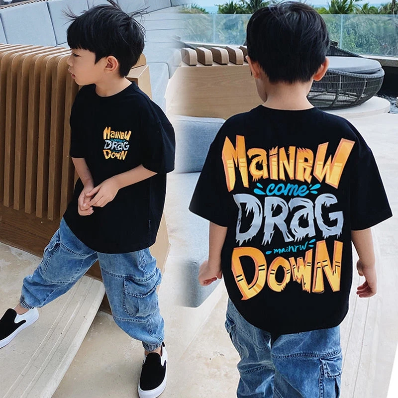 Camiseta de verano para ni&ntilde;os, ropa c&oacute;moda de media manga, talla mediana y grande, novedad de 2021-0