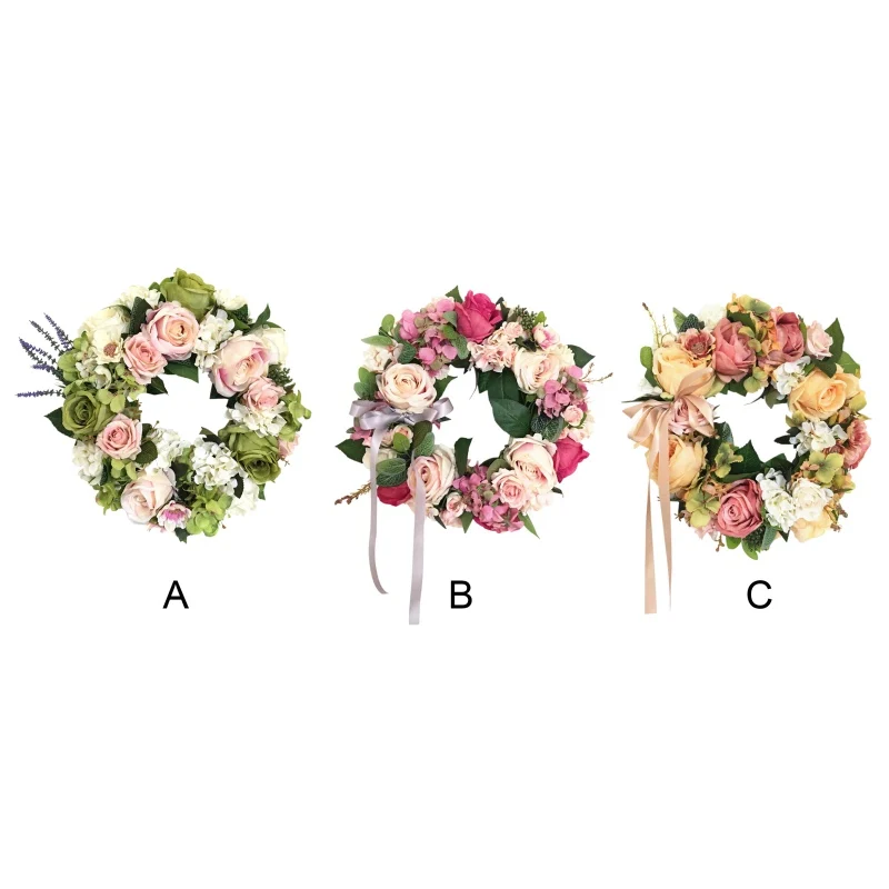 

38cm Artificial Rose Flowers Wreath Beautiful Wedding Party Home Hanging Decoration Round Shape Floral Loop Farmhouse Decor