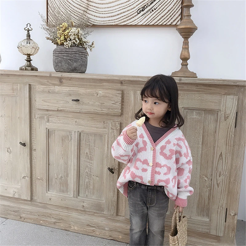 Свитеры для маленьких девочек корейский модный Детский кардиган с принтом