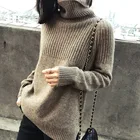 Женский кашемировый свитер-водолазка, однотонный толстый Свободный пуловер с длинным рукавом, зима 2020