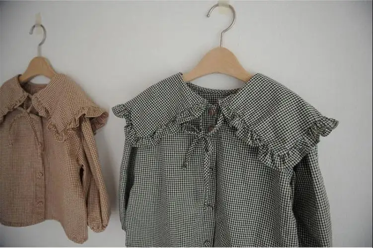 

Girls Blouse Plaid Pattern Blouse Girl Ruffle Blouse Long Sleeve Spring Autumn Children Shirt Baby Girl Clothes