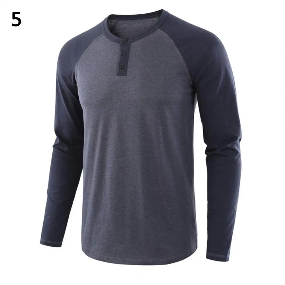

Men Pullover Tops Autumn Male O Neck Long Raglan Sleeve Color Block T-shirt Buttons Pullover Mens Thin Elastic Casual Clothing