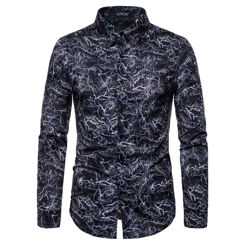 Новинка 2019 модная мужская Повседневная рубашка с отложным воротником и