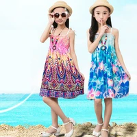 girls beach dresses summer sling floral bohemian beach princess dress with necklace gift for girls 2 12 years kids dresses