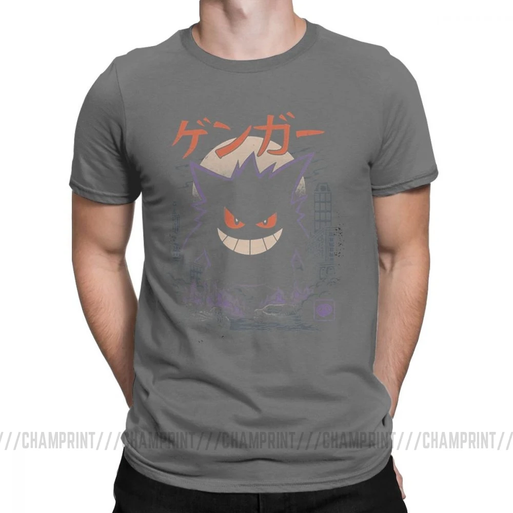 Темно-серый Gengar Kaiju японский стиль Одежда с покемоном комедии модные футболки для мужчин новинка чистый хлопок тройники короткий рукав Футболка уникальный - Цвет: Темно-серый