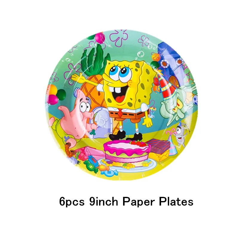 9 inch plate(6 pcs) Губка Боб Патрик звезда вечерние принадлежности День Рождения украшения детские бумажные тарелки и стаканы соломинки баннер для вечеринки в честь Дня рождения детский душ - Цвет: 9 inch plate(6 pcs)