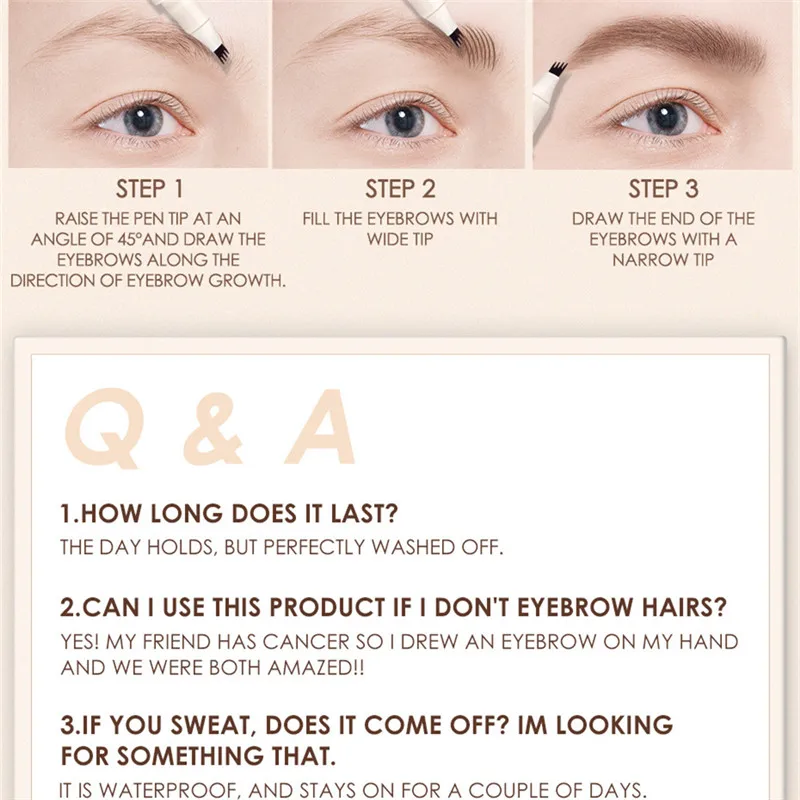 

FOCALLURE 4 Fork Liquid Eyebrow Pencil Waterproof Natural Eyebrow Eye Brow Tint Fork Tip Long Lasting Professional Makeup