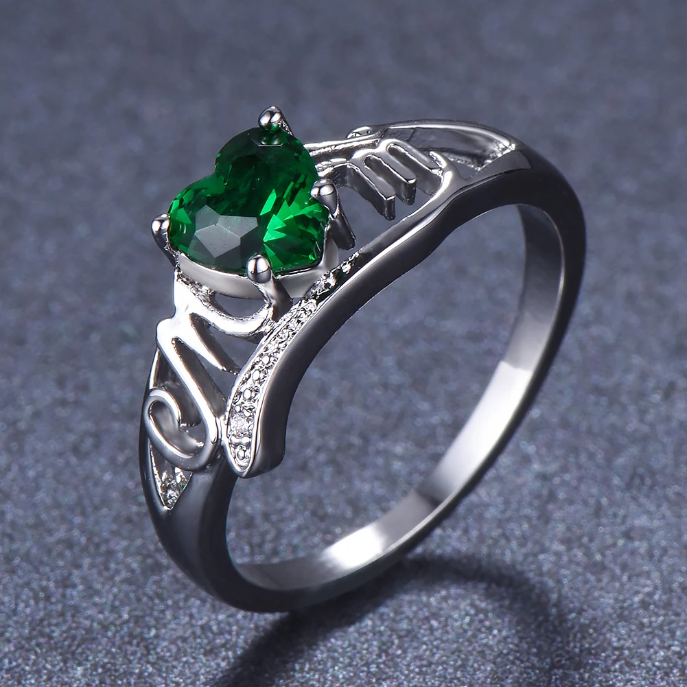 

Dainty Silver Emerald Zircon Ring for Women Hollow Design Love Heart Ring Birthday Christmas Jewelry Gift for Mom 5 6 7 8 9 10