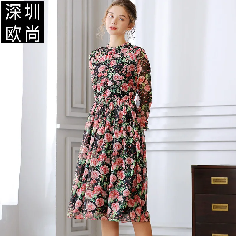 

Fat mm FAIRY DRESS super fairy age reduction show thin temperament Ruffle waist floral dress new spring 2021