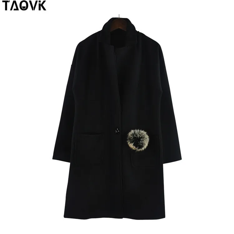 TAOVK женское длинное пальто с длинным рукавом отворотом меховыми шариками карманы