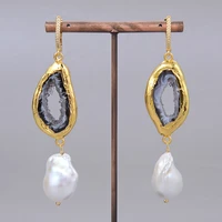 natural freshwater cultured white keshi pearl gold plated quartz agates cz hook earrings vintage for women