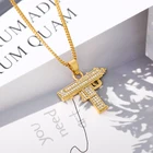 Ожерелье из циркония для мужчин и женщин, ювелирное изделие в стиле хип-хоп с кулоном в форме пистолета-автомата, с подвеской в форме пистолета УЗИ, Золотая Шкатулка