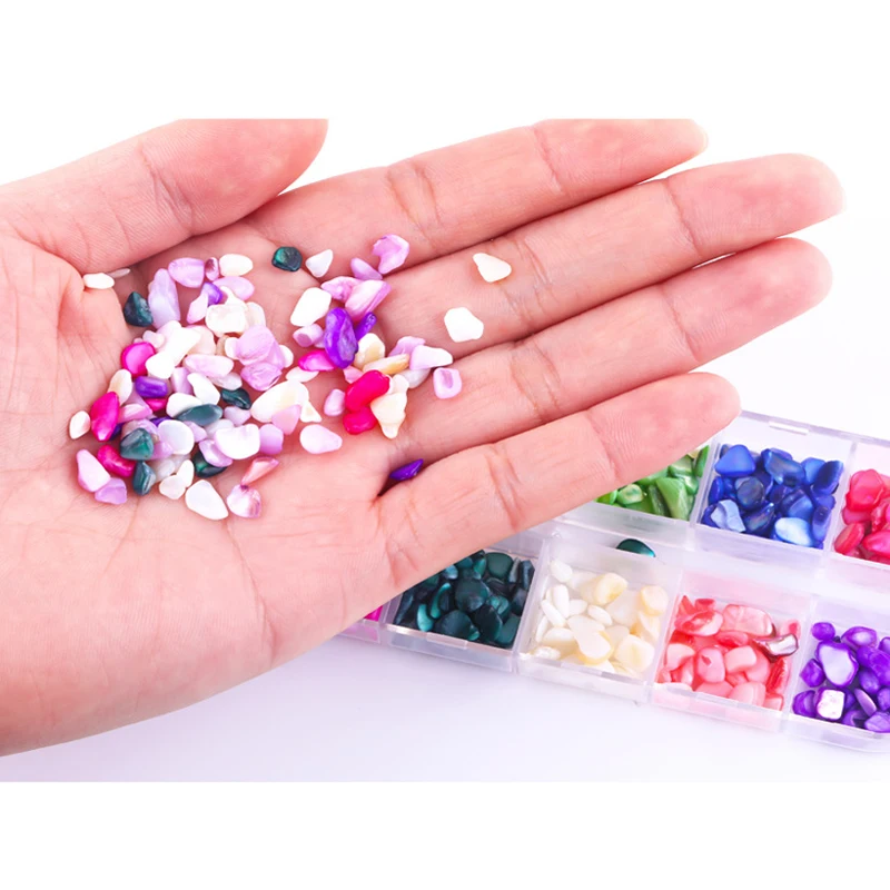 12 Grid Colorful Shell Stones With Tweezers Candy Color Nail Art Decoration Irregular Stone For Gel Polish Accessory | Красота и