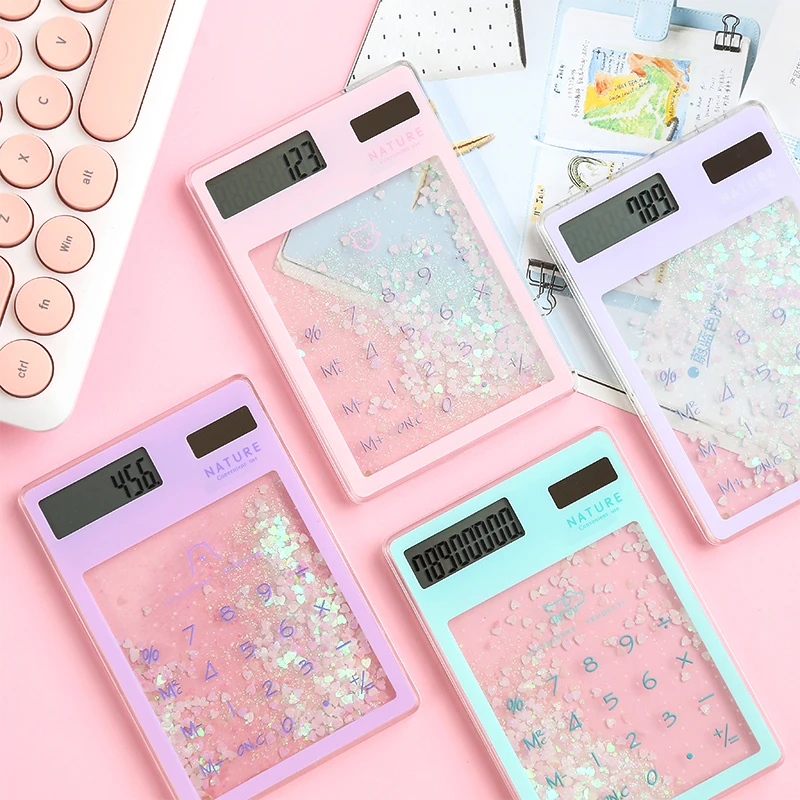 Creative quicksand cute calculator transparent solar energy student portable touch mini Solar |