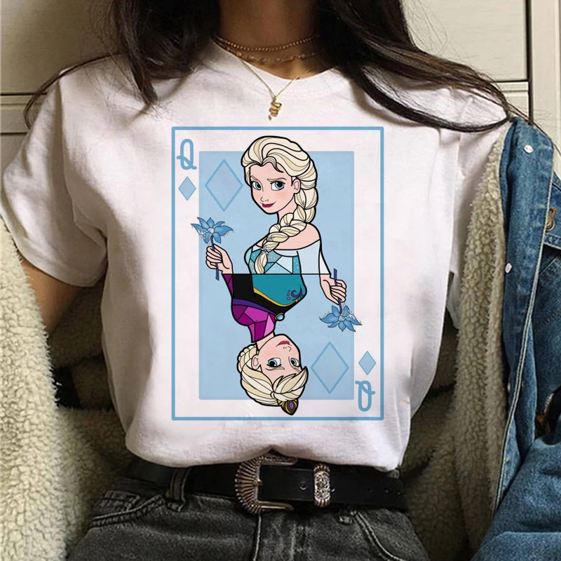 

Disney Cartoon Series Playing Cards Graphic T Shirts Ladies cute T-shirt King Queen Funny Pattern Fashion Spoof Pattern T-shirt
