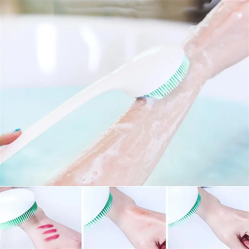 

2Pcs Silicone Shower Brushes Massaging Brush Long Handle Bath Scrub Shower Body Brushes Massage Bath Cleaning Scrubbers