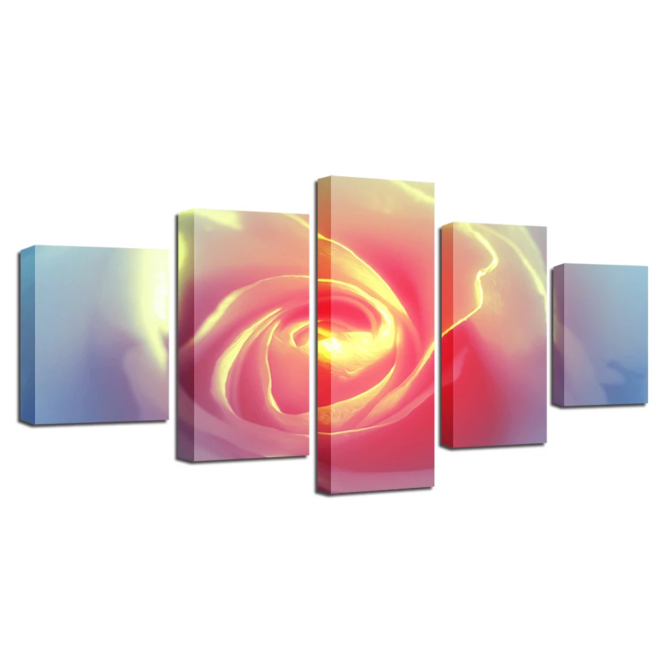 

Framework Decoration Modern Canvas HD Printed 5 Pieces Sunshine Rose Flowers Paintings For Living Room Wall Modular Art Pictures