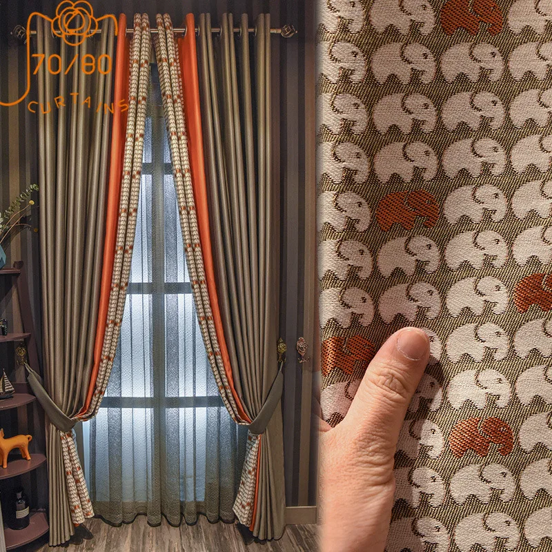2021 High-end American New Animal Print Stitching Blackout Curtains for Living Room Floor Bedroom Custom Finished Gauze Curtains