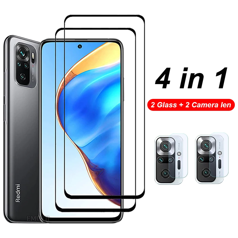 

4in1 Tempered Glass For Xiaomi Redmi Note 10 Pro 10S Screen Protector Camera Lens Film Redmi Note 9 8 9s Poco M3 X3 Pro 5G Glass