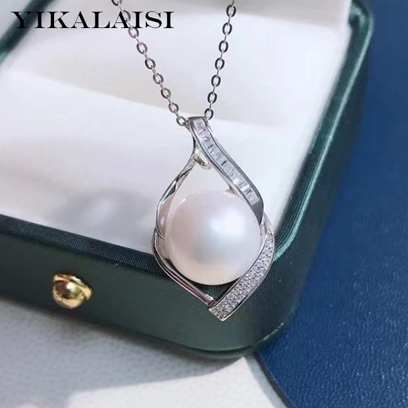 

YIKALAISI 925 Sterling Silver Necklaces Jewelry For Women 11-12mm Big Oblate Natural Freshwater Pearl Pendants 2021 Wholesales