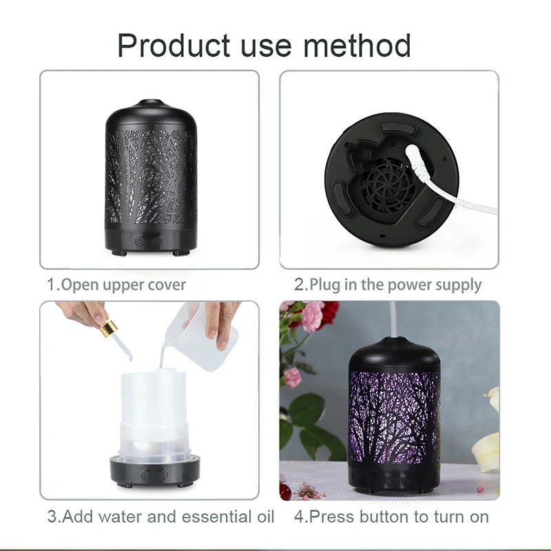

Metal Tree Essential Oil Diffuser 100Ml Aroma Diffuser Ultrasonic Aromatherapy Humidifier Cool Mist Maker for Home Office Us Plu