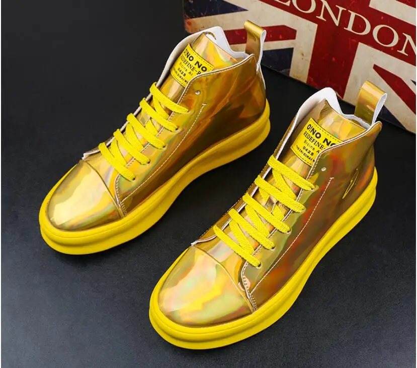 High quality Men's platform loafers gold Casual Flats Shoes designer brand Male Prom students board white shoes