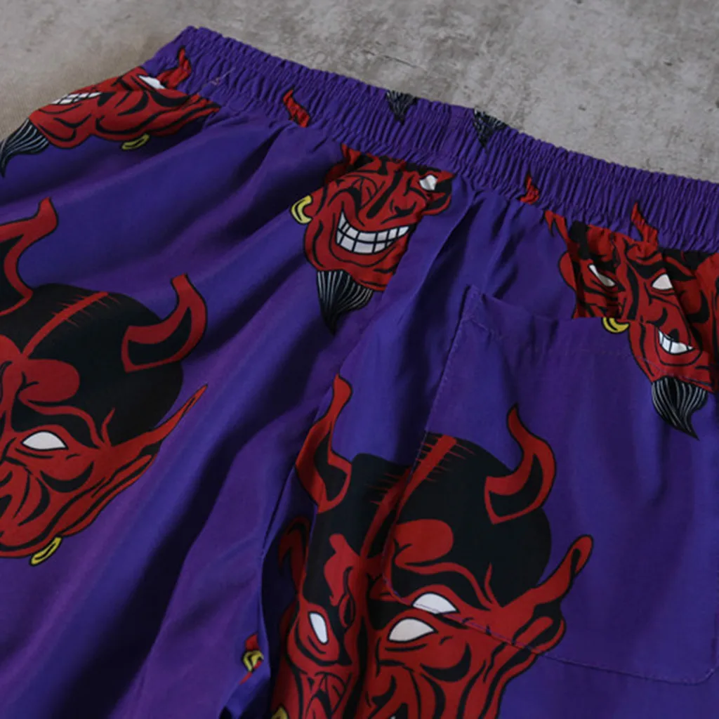 Повседневные Шорты Унисекс с принтом дьявола в стиле хип-хоп Летние Гавайские