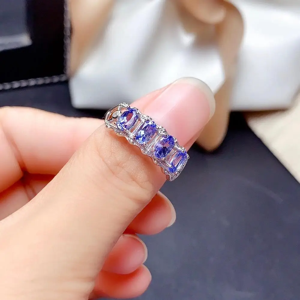 Luxurious width big Row Natural blue tanzanite gem ring S925 silver natural gemstone girl women party gift fine jewelry | Украшения и