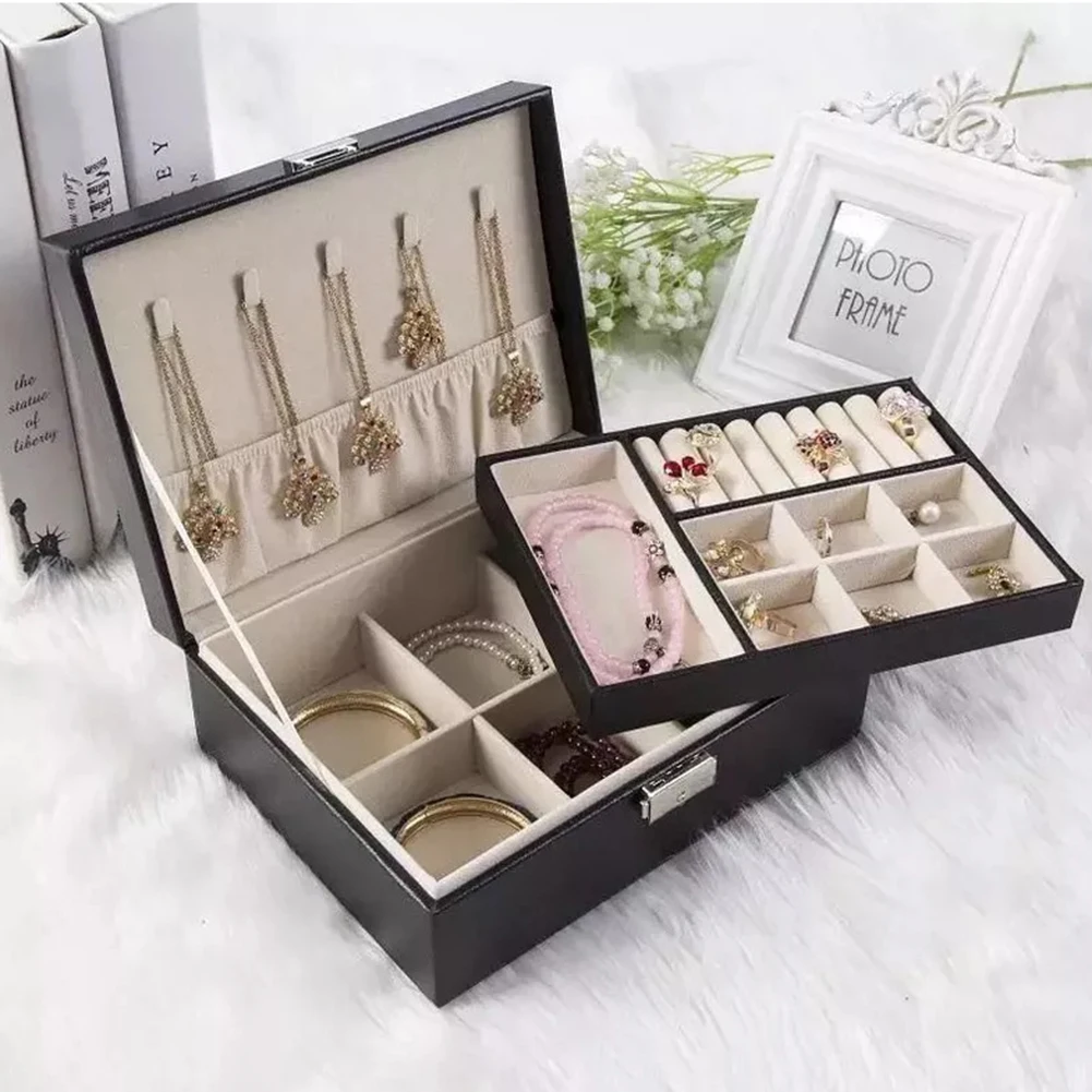 

New High Capacity Leather Jewelry Box Travel Jewelry Organizer Multifunction Necklace Earring Ring Storage Box Women Gifts
