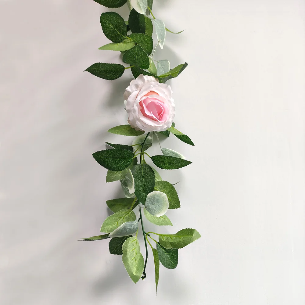 

Artificial Flowers Pink Roses Green Leaves Garland Wedding Decoration Artificial Plant For Garden Decor Party Supplies