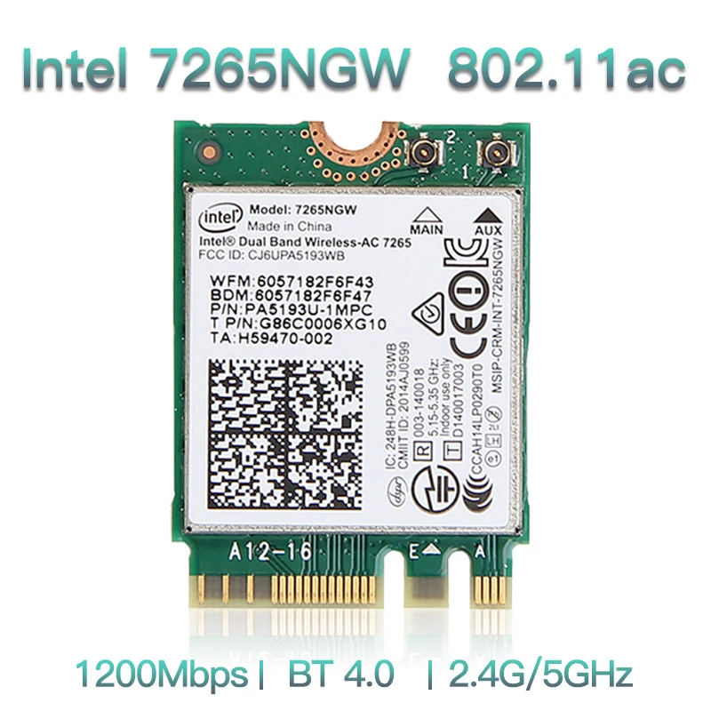 867 Мбит/с ноутбук M.2 Wifi карта беспроводная 2 4G/5 ГГц для Intel 7265 7265NGW 802.11ac 2x2 WiFi Bluetooth 4 0