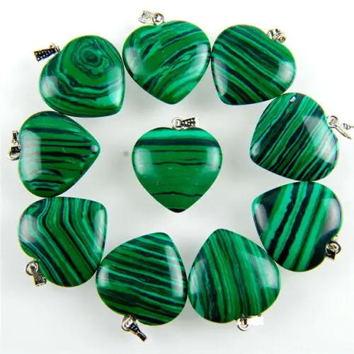Yingwu 1pcs Green Malachite Heart Stone Polished Gemstone Bead Flat Carving Pendant | Украшения и аксессуары