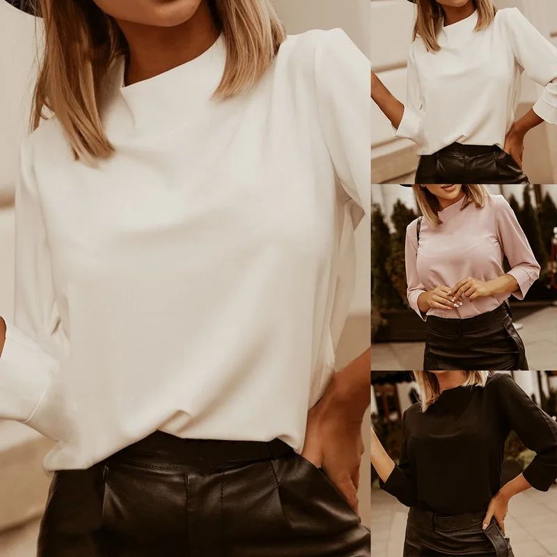 

New Women Long Sleeve Tops Female O Neck White Women Blouse Shirt Ladies Loose Solid Chic Casual Blouses Black Cotton Blouse