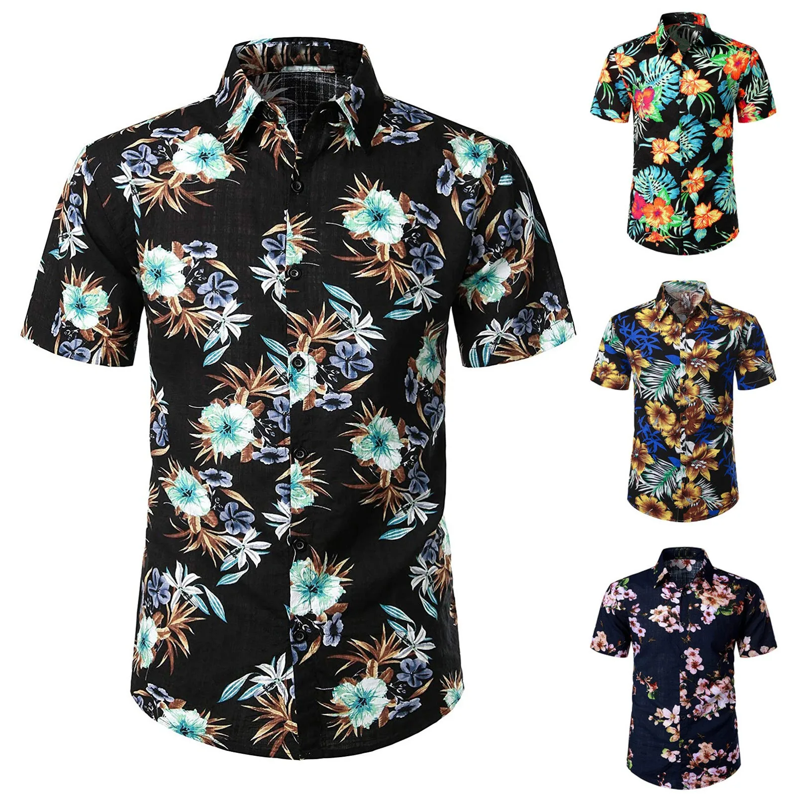 

Summer Men's Individual Design Floral Printed Casual Lapel Buttoned Short Sleeve Hawaiian Style Beach Shirt Camisa Masculina#g3