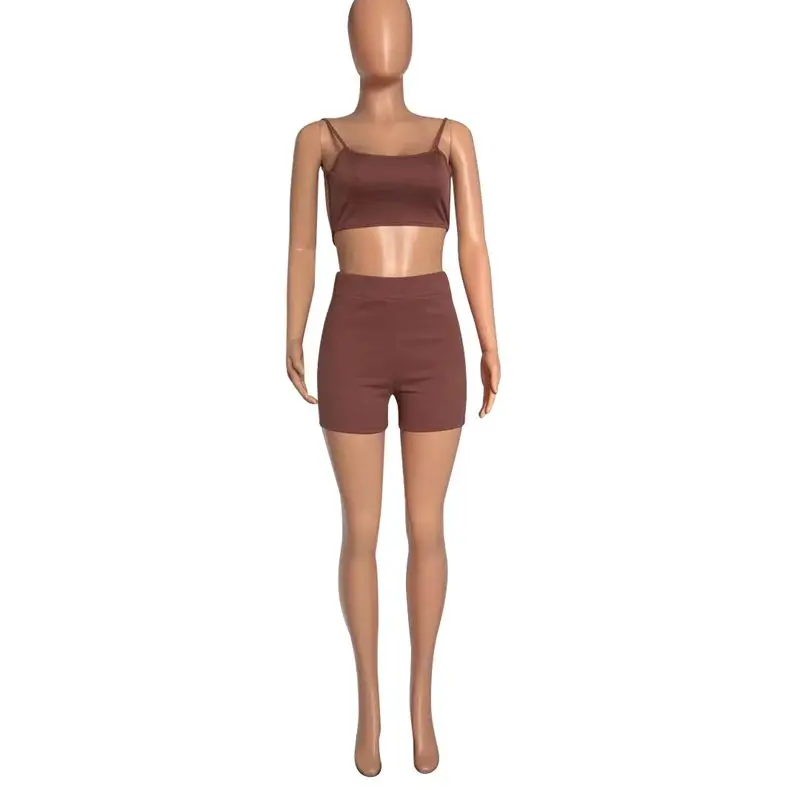 

ZOOEFFBB Sexy Rib 2 Piece Vacation Outfits Bandage Tank Top and Biker Shorts Matching Sets for Women Trendy Summer 2021 Clothes