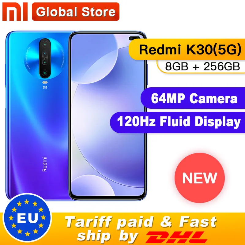Xiaomi Redmi K30 5G 8 Гб 256 ГБ восьмиядерный смартфон Snapdragon 765G 6,67 дюйма 64 мп четырехъядерный камера заднего вида 4500 мАч